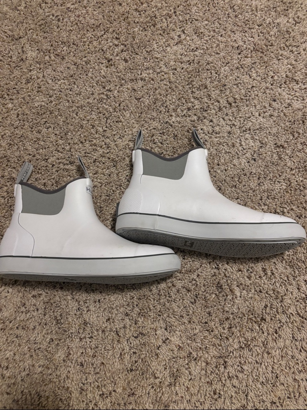 Huk White  Rain Boots with Gray Elastic Panels